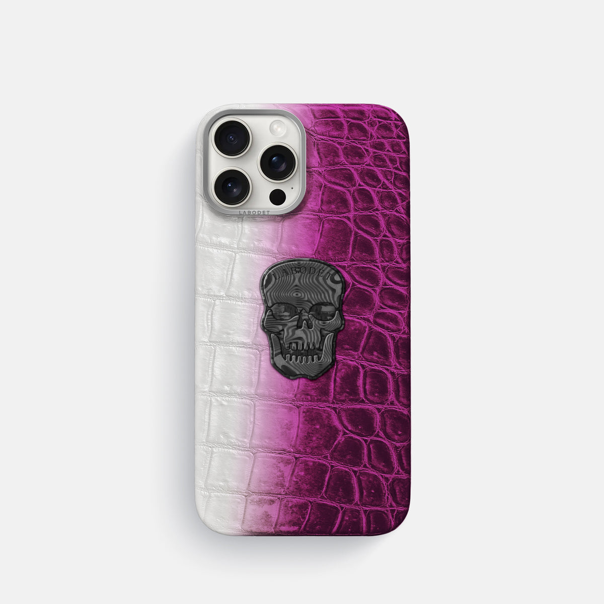 Fuchsia iPhone 16 Pro Classic Case Himalayan Crocodile with Steel Metal -1 | Fuchsia-Steel