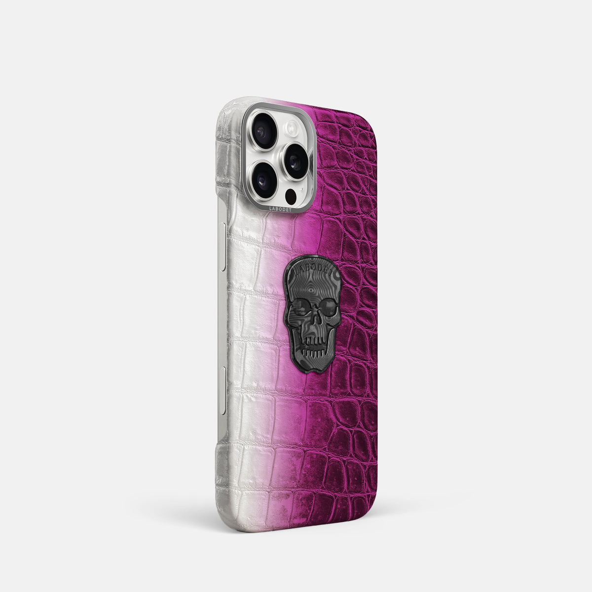 Fuchsia iPhone 16 Pro Classic Case Himalayan Crocodile with Steel Metal -2 | Fuchsia-Steel