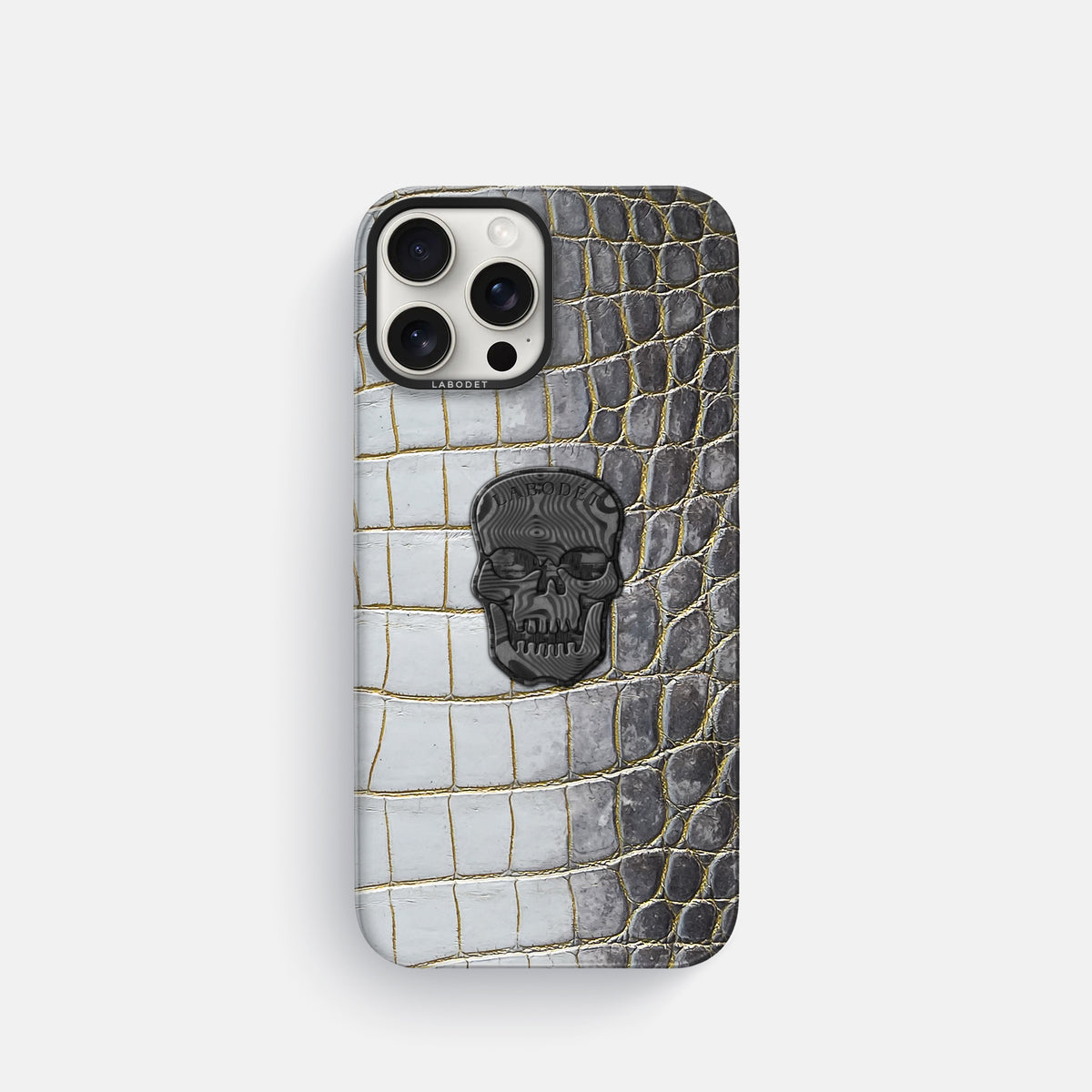 Gold iPhone 16 Pro Classic Case Himalayan Crocodile with Black Metal -1 | Gold-Black
