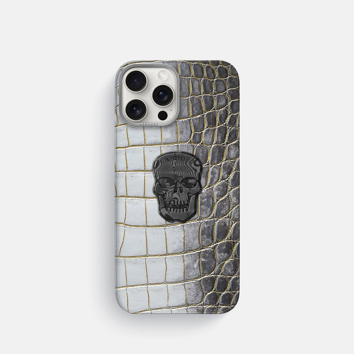 Gold iPhone 16 Pro Classic Case Himalayan Crocodile with Steel Metal -1 | Gold-Steel
