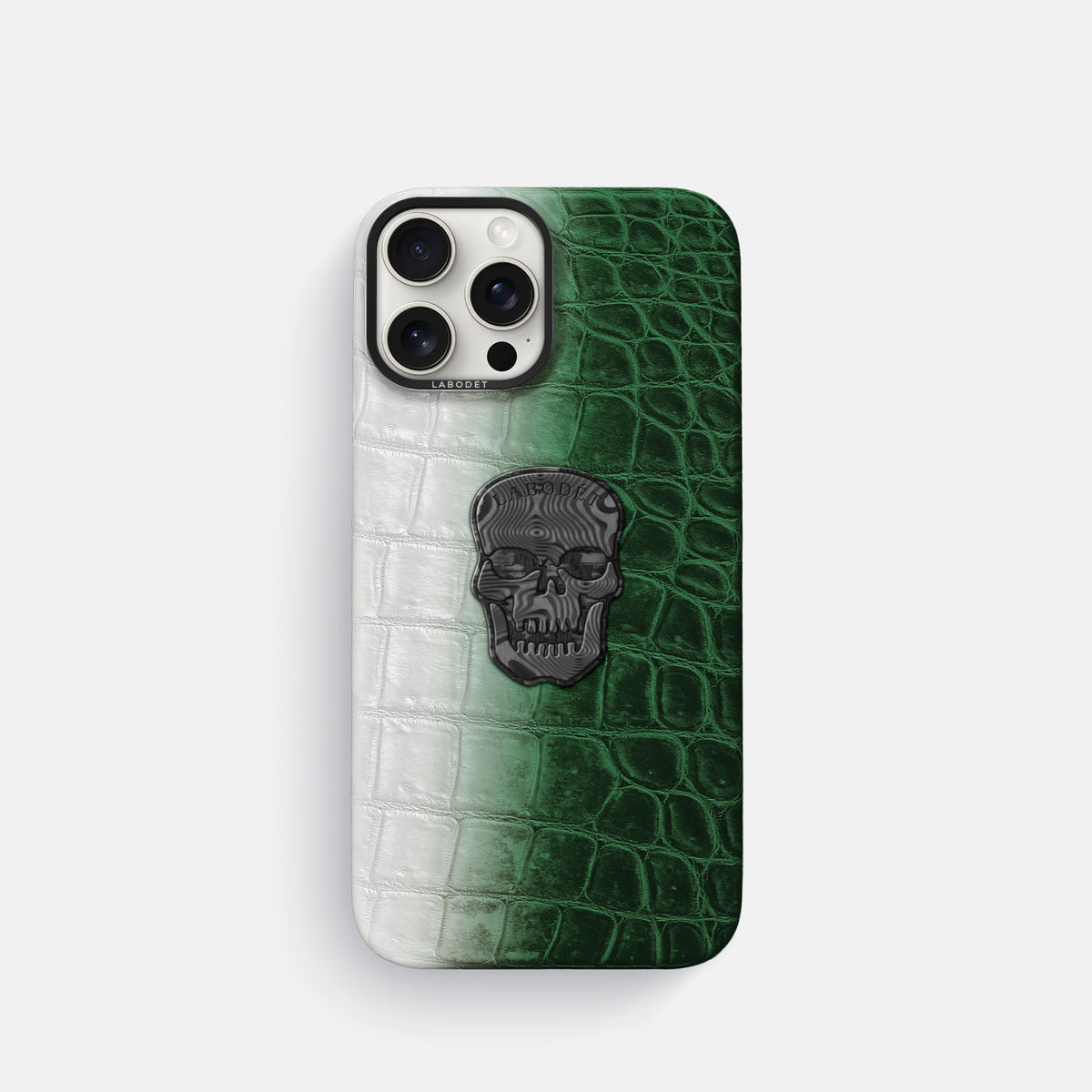 Green iPhone 16 Pro Classic Case Himalayan Crocodile with Black Metal -1 | Green-Black