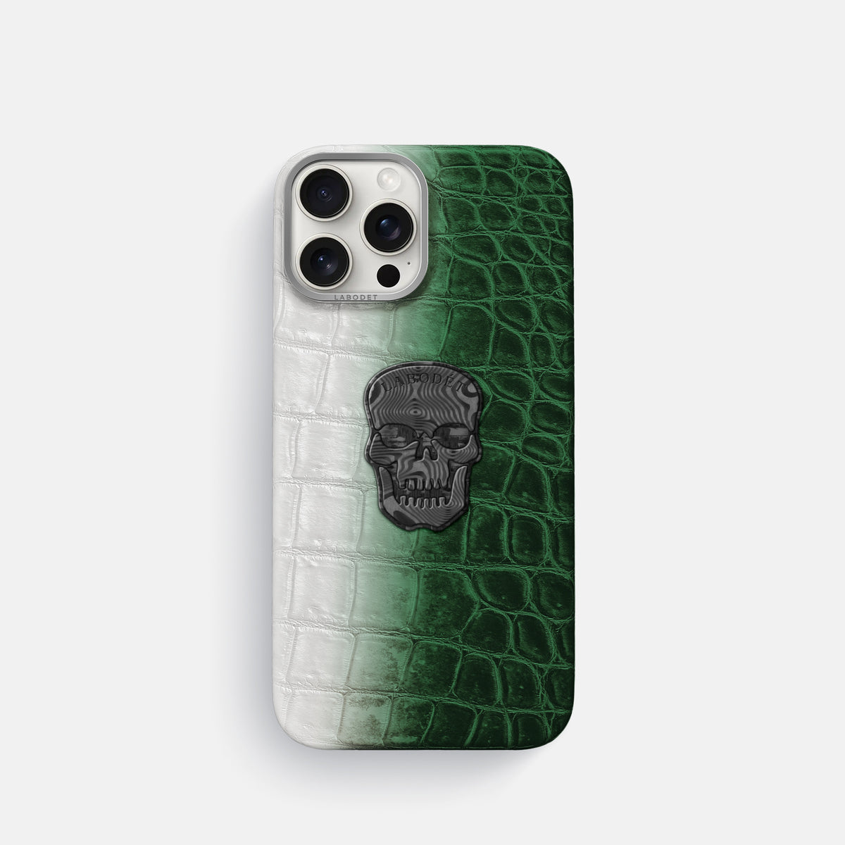 Green iPhone 16 Pro Classic Case Himalayan Crocodile with Steel Metal -1 | Green-Steel