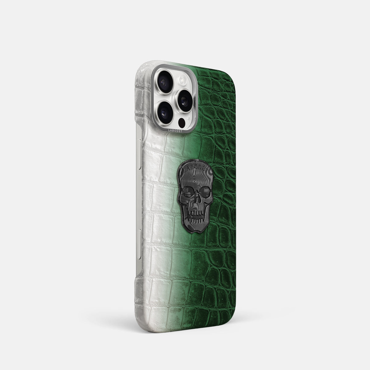 Green iPhone 16 Pro Classic Case Himalayan Crocodile with Steel Metal -2 | Green-Steel