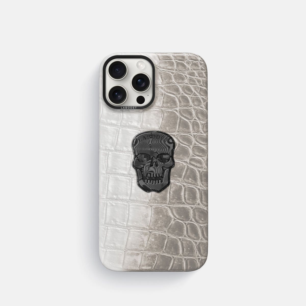 Grey iPhone 16 Pro Classic Case Himalayan Crocodile with Black Metal -1 | Grey-Black