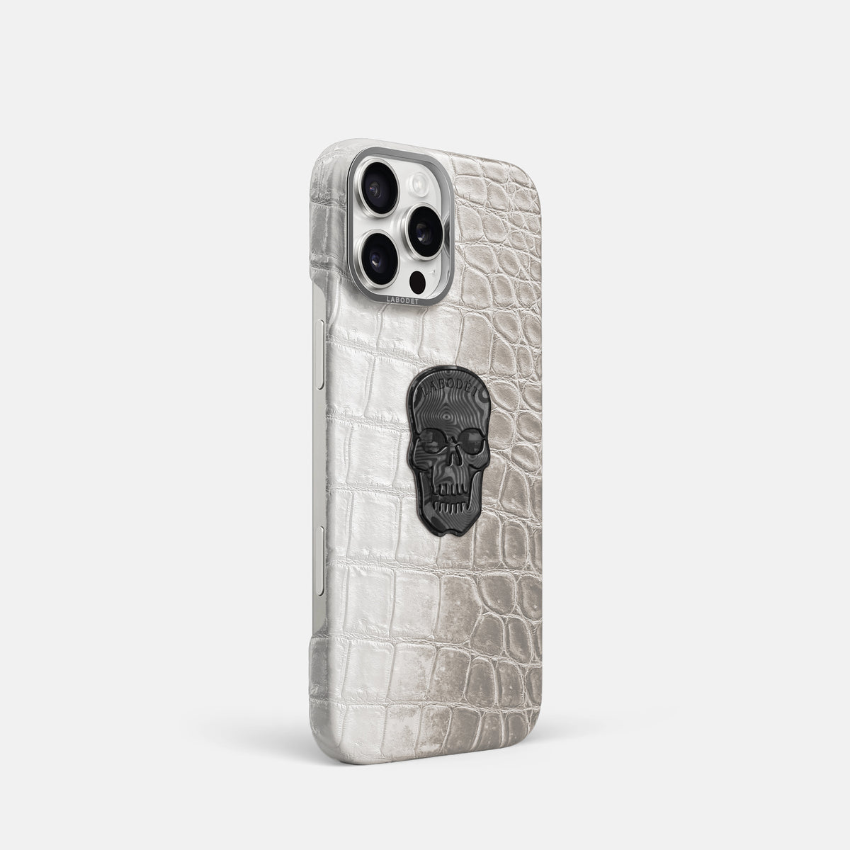 Grey iPhone 16 Pro Classic Case Himalayan Crocodile with Steel Metal -2 | Grey-Steel