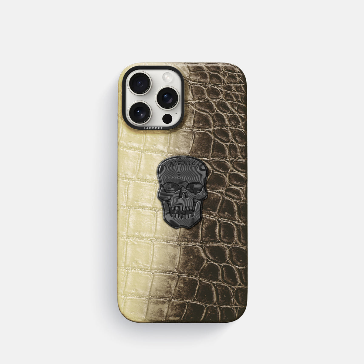 Natural iPhone 16 Pro Classic Case Himalayan Crocodile with Black Metal -1 | Natural-Black