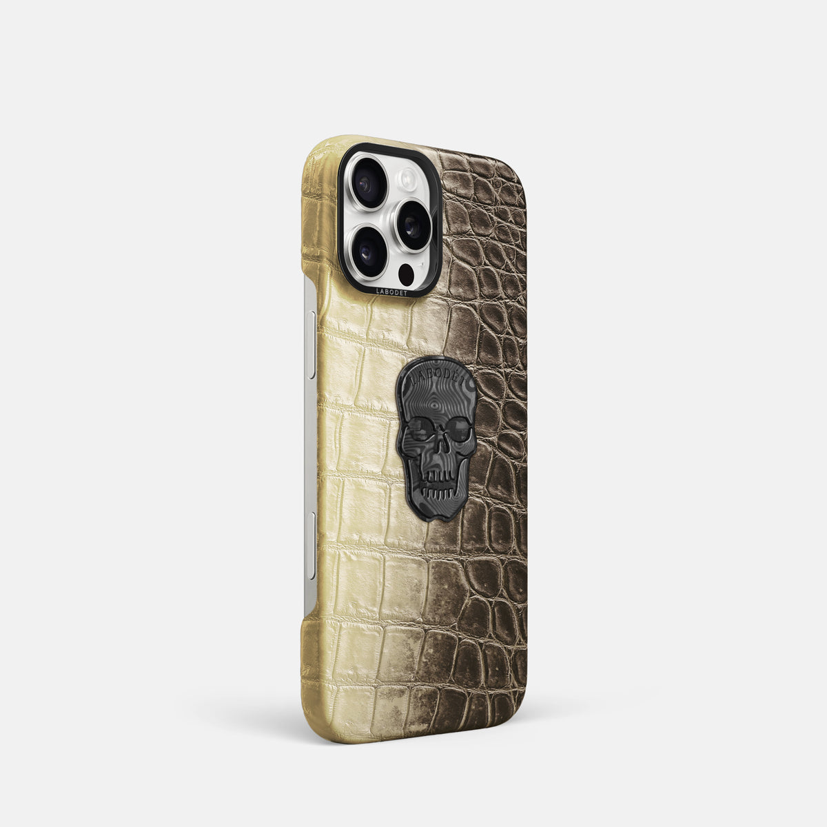Natural iPhone 16 Pro Classic Case Himalayan Crocodile with Black Metal -2 | Natural-Black
