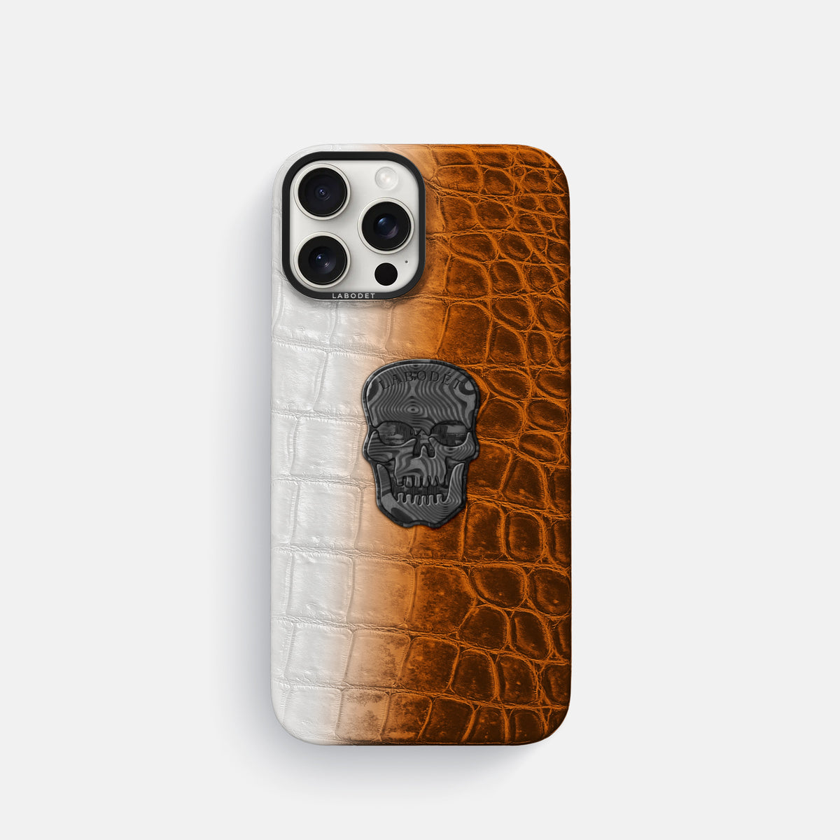Orange iPhone 16 Pro Classic Case Himalayan Crocodile with Black Metal -1 | Orange-Black