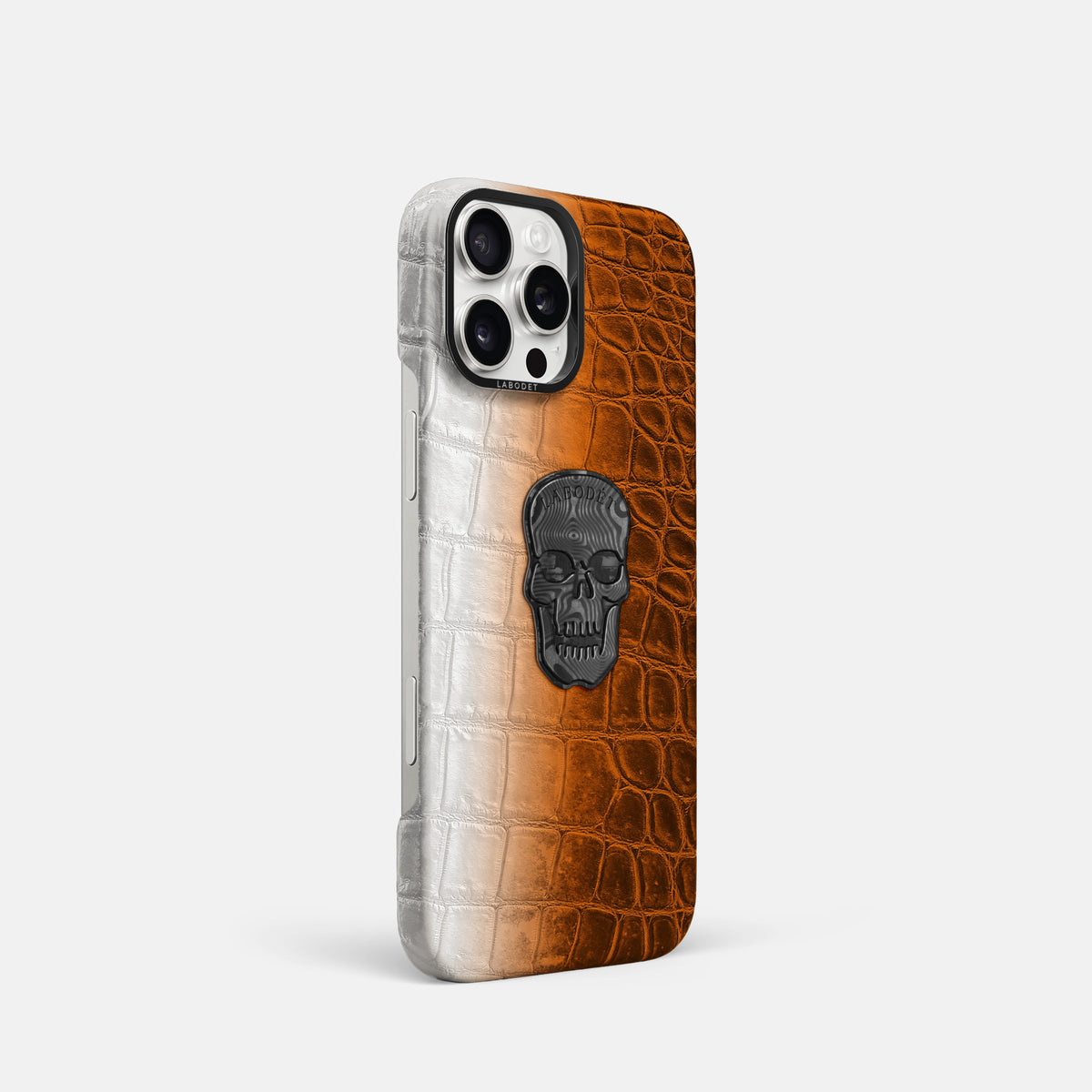 Orange iPhone 16 Pro Classic Case Himalayan Crocodile with Black Metal -2 | Orange-Black