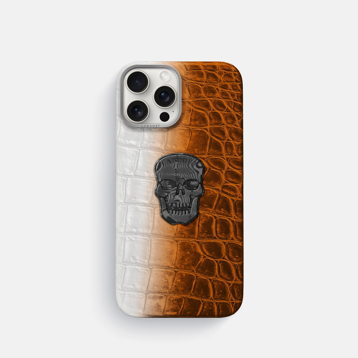 Orange iPhone 16 Pro Classic Case Himalayan Crocodile with Steel Metal -1 | Orange-Steel