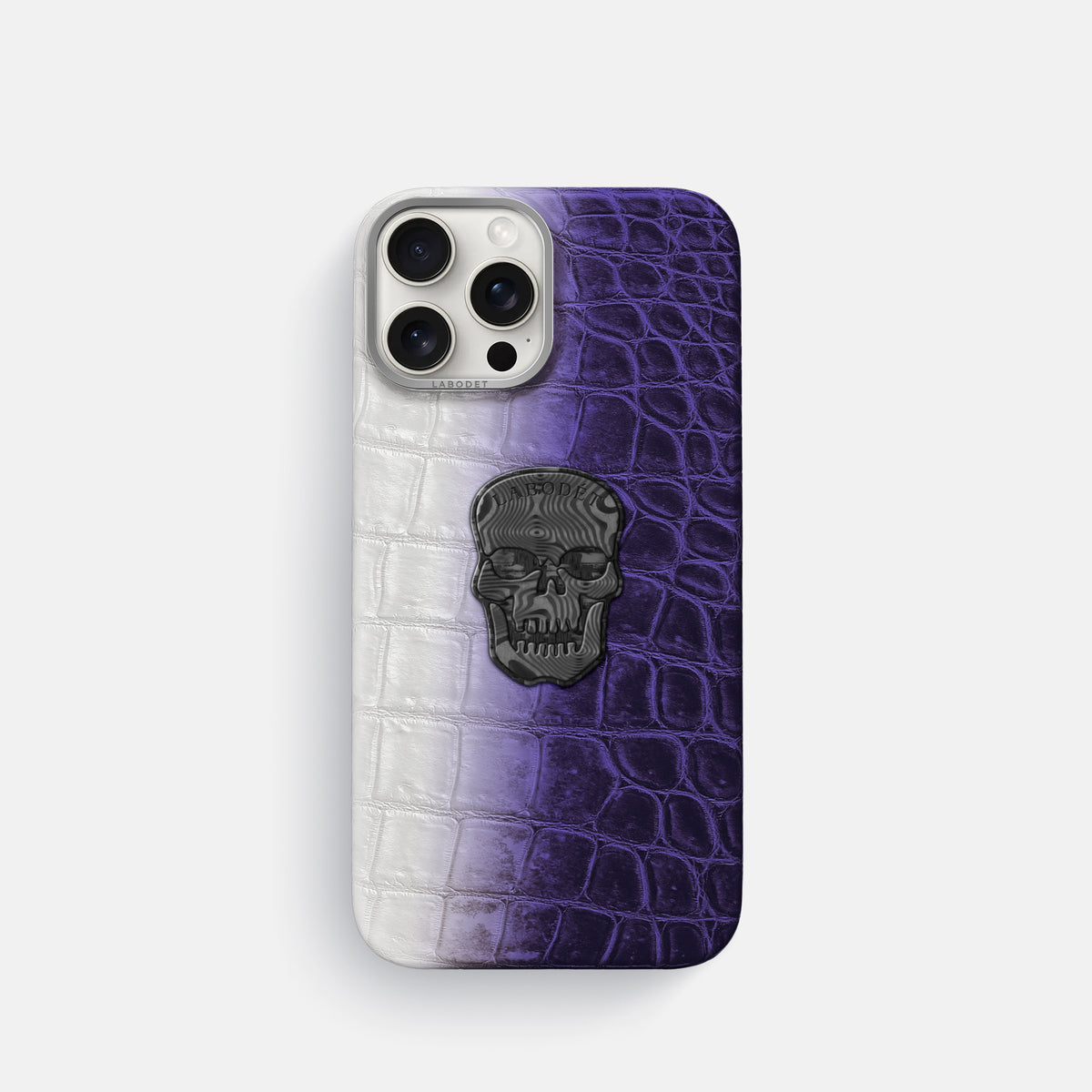 Purple iPhone 16 Pro Classic Case Himalayan Crocodile with Steel Metal -1 | Purple-Steel