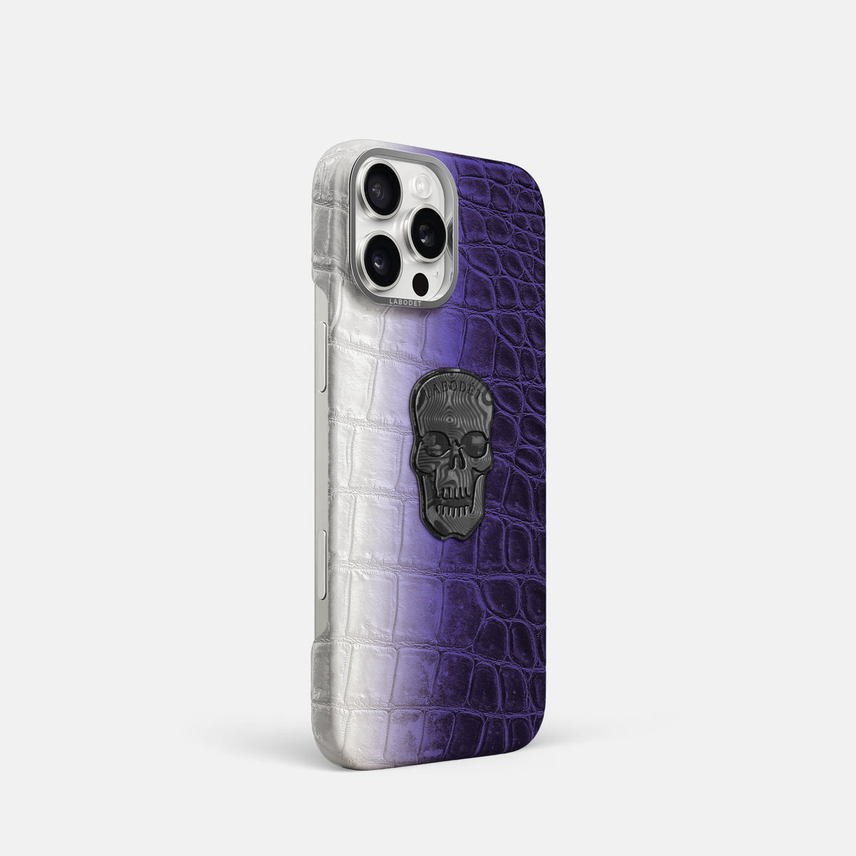 Purple iPhone 16 Pro Classic Case Himalayan Crocodile with Steel Metal -2 | Purple-Steel