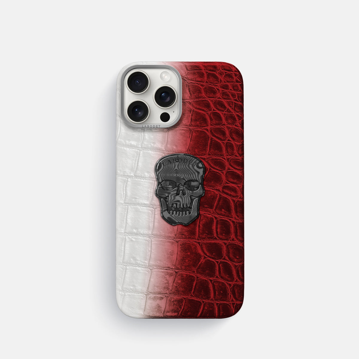 Red iPhone 16 Pro Classic Case Himalayan Crocodile with Steel Metal -1 | Red-Steel