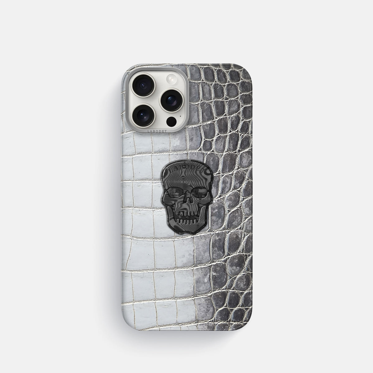 Silver iPhone 16 Pro Classic Case Himalayan Crocodile with Steel Metal -1 | Silver-Steel