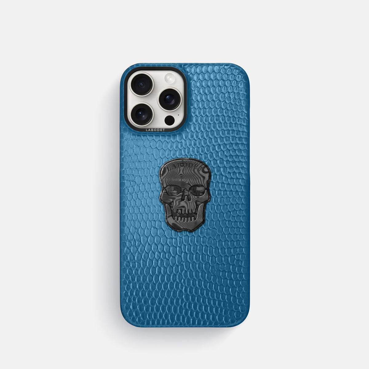 Blue iPhone 16 Pro Classic Case Lizard with Black Metal -1 | Blue-Black