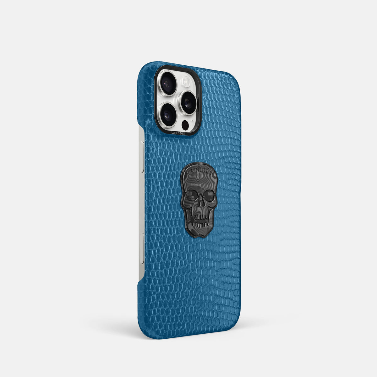 Blue iPhone 16 Pro Classic Case Lizard with Black Metal -2 | Blue-Black