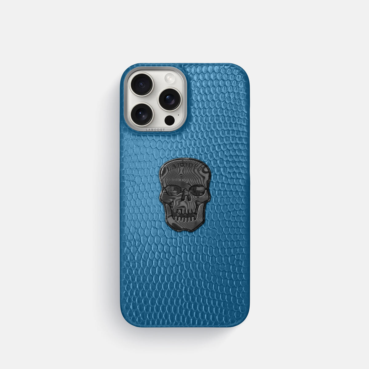 Blue iPhone 16 Pro Classic Case Lizard with Steel Metal -1 | Blue-Steel