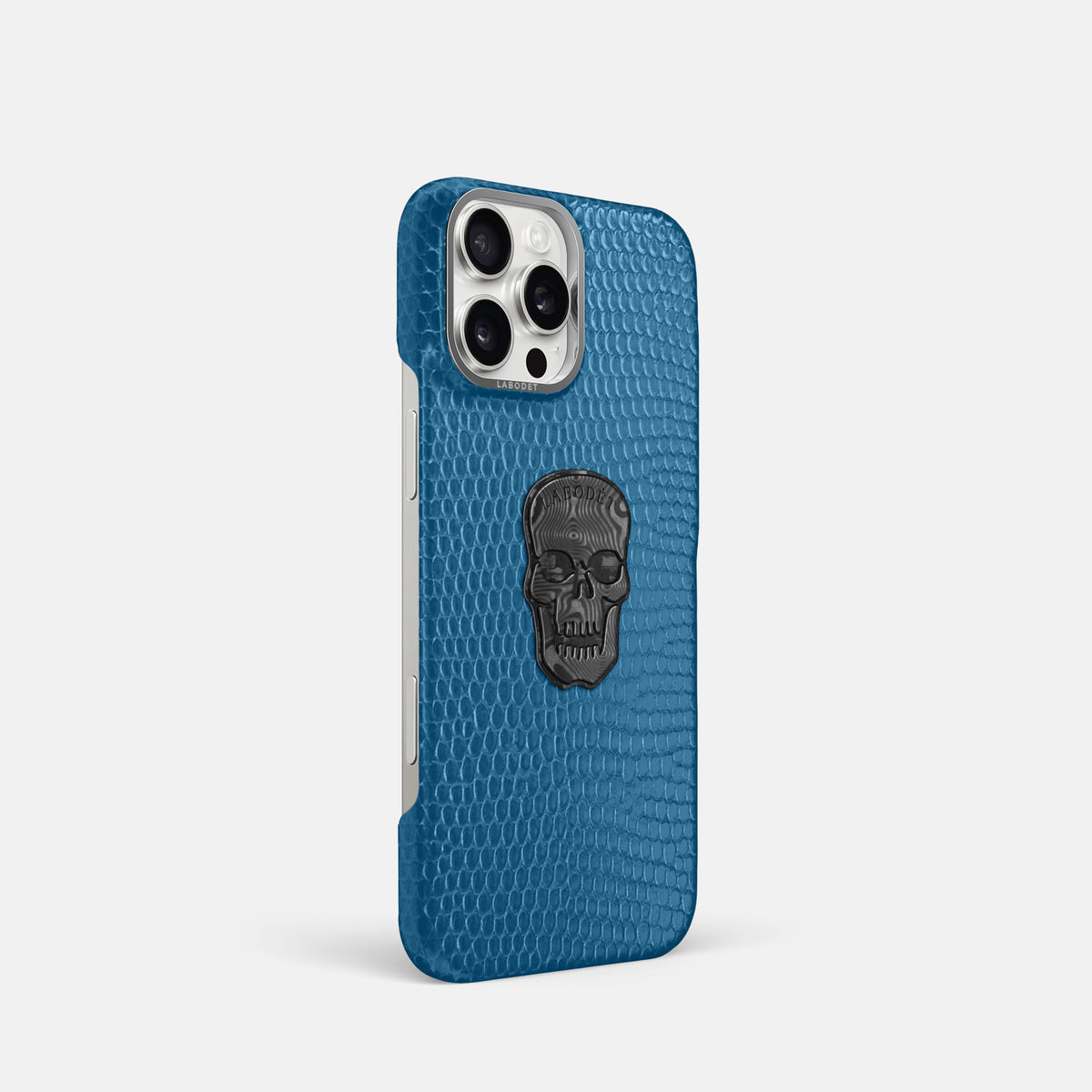 Blue iPhone 16 Pro Classic Case Lizard with Steel Metal -2 | Blue-Steel