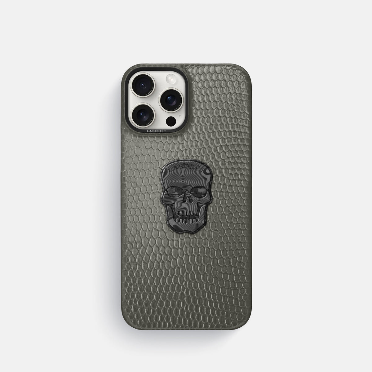 Grey iPhone 16 Pro Classic Case Lizard with Black Metal -1 | Grey-Black