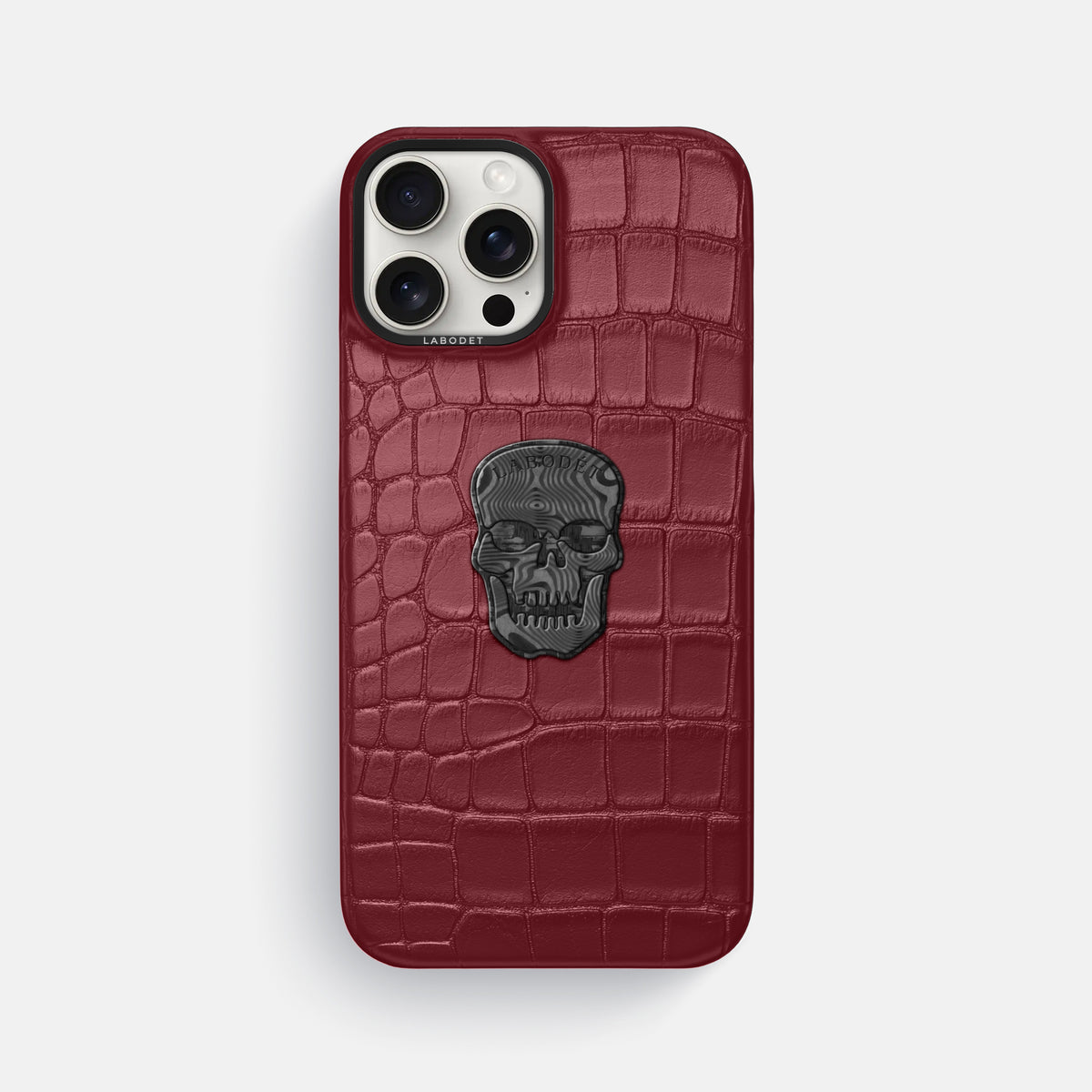 Burgundy iPhone 16 Pro Max Classic Case Alligator with Black Metal -1 | Burgundy-Black
