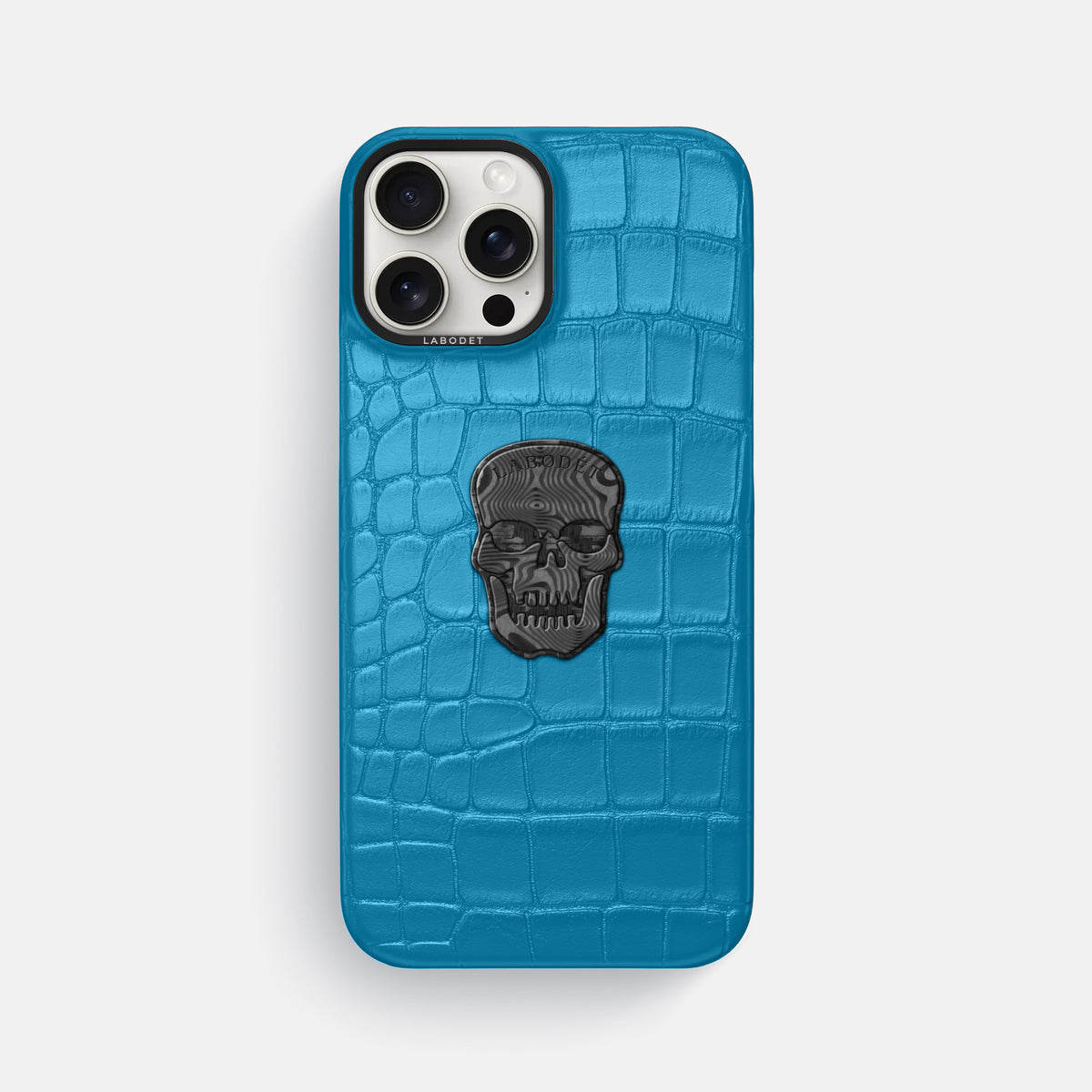 Curaçao-Blue iPhone 16 Pro Max Classic Case Alligator with Black Metal -1 | Curaçao-Blue-Black