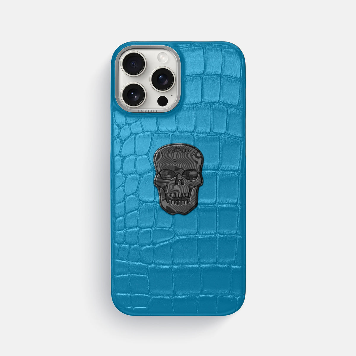Curaçao-Blue iPhone 16 Pro Max Classic Case Alligator with Steel Metal -1 | Curaçao-Blue-Steel
