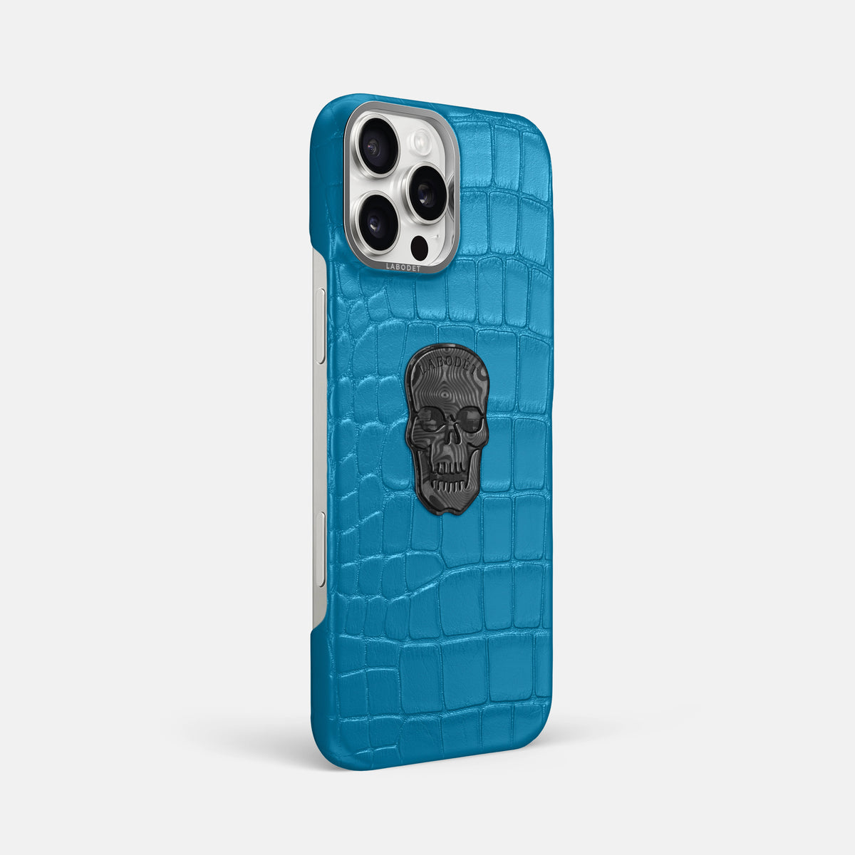 Curaçao-Blue iPhone 16 Pro Max Classic Case Alligator with Steel Metal -2 | Curaçao-Blue-Steel