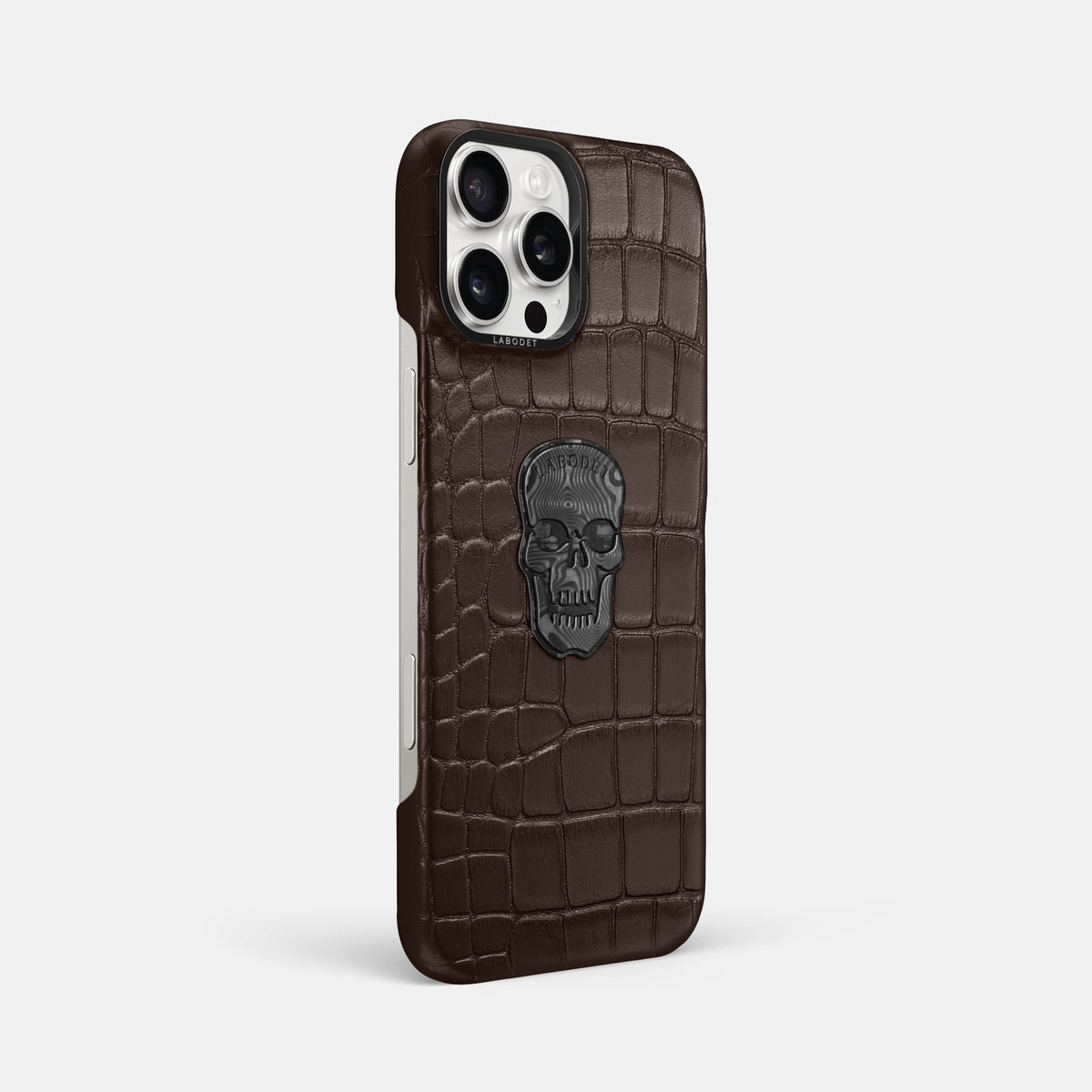 Dark-Brown iPhone 16 Pro Max Classic Case Alligator with Black Metal -2 | Dark-Brown-Black