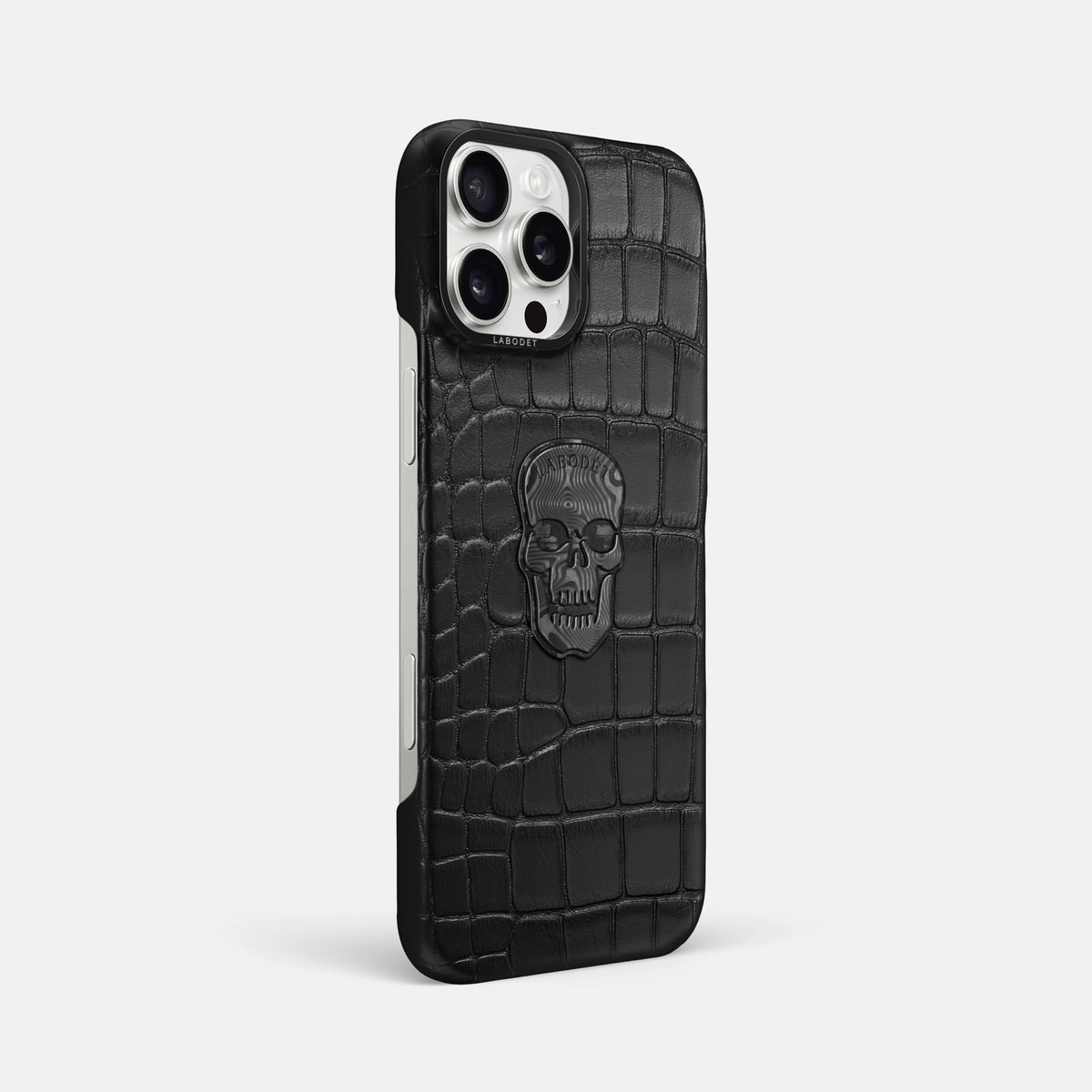 Black iPhone 16 Pro Max Classic Case Alligator with Black Metal -2 | Black-Black