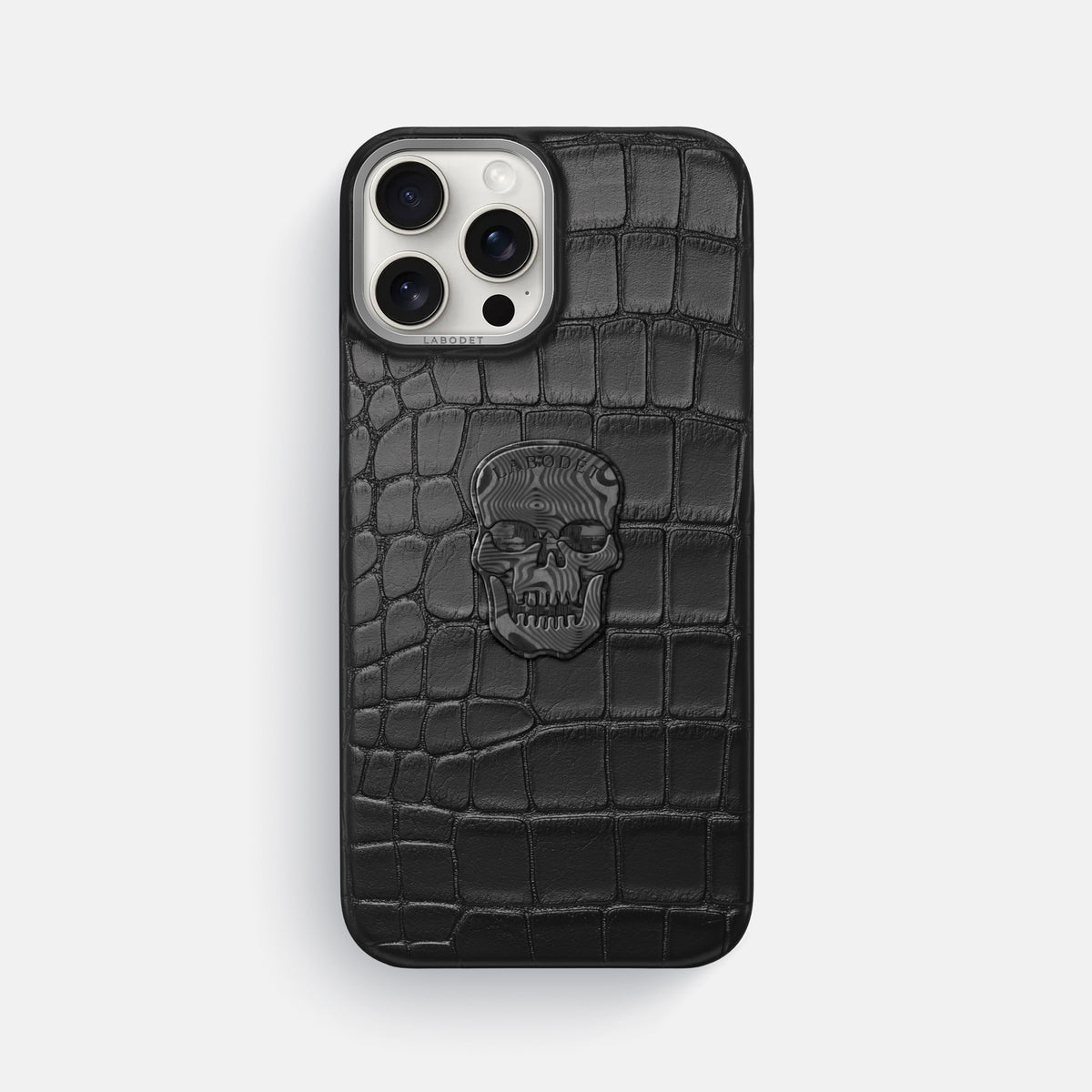 Black iPhone 16 Pro Max Classic Case Alligator with Steel Metal -1 | Black-Steel