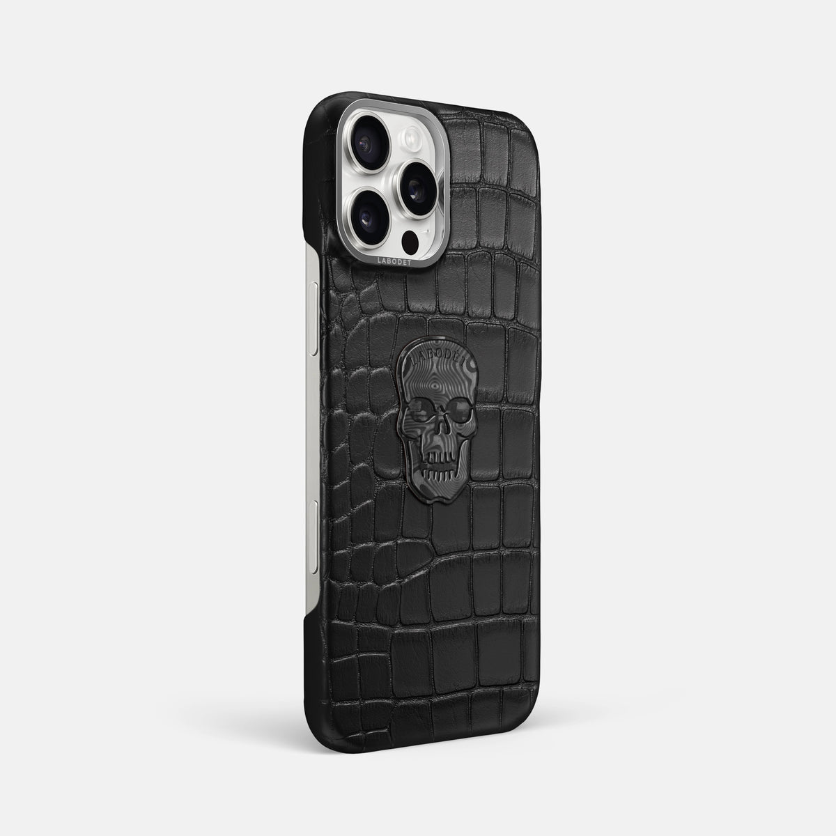Black iPhone 16 Pro Max Classic Case Alligator with Steel Metal -2 | Black-Steel