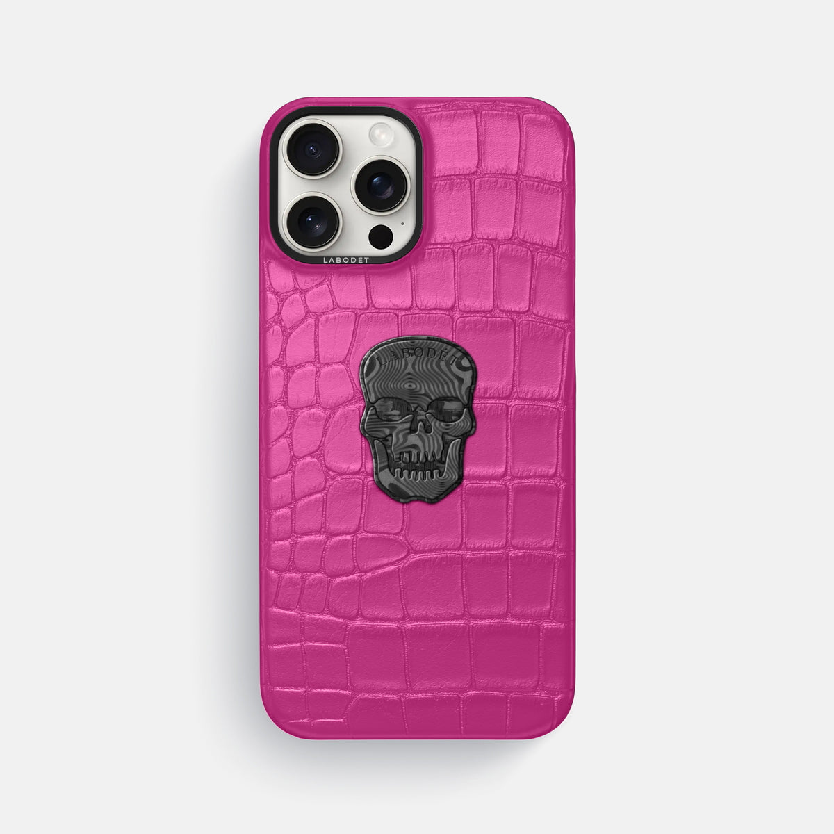 Fuchsia iPhone 16 Pro Max Classic Case Alligator with Black Metal -1 | Fuchsia-Black