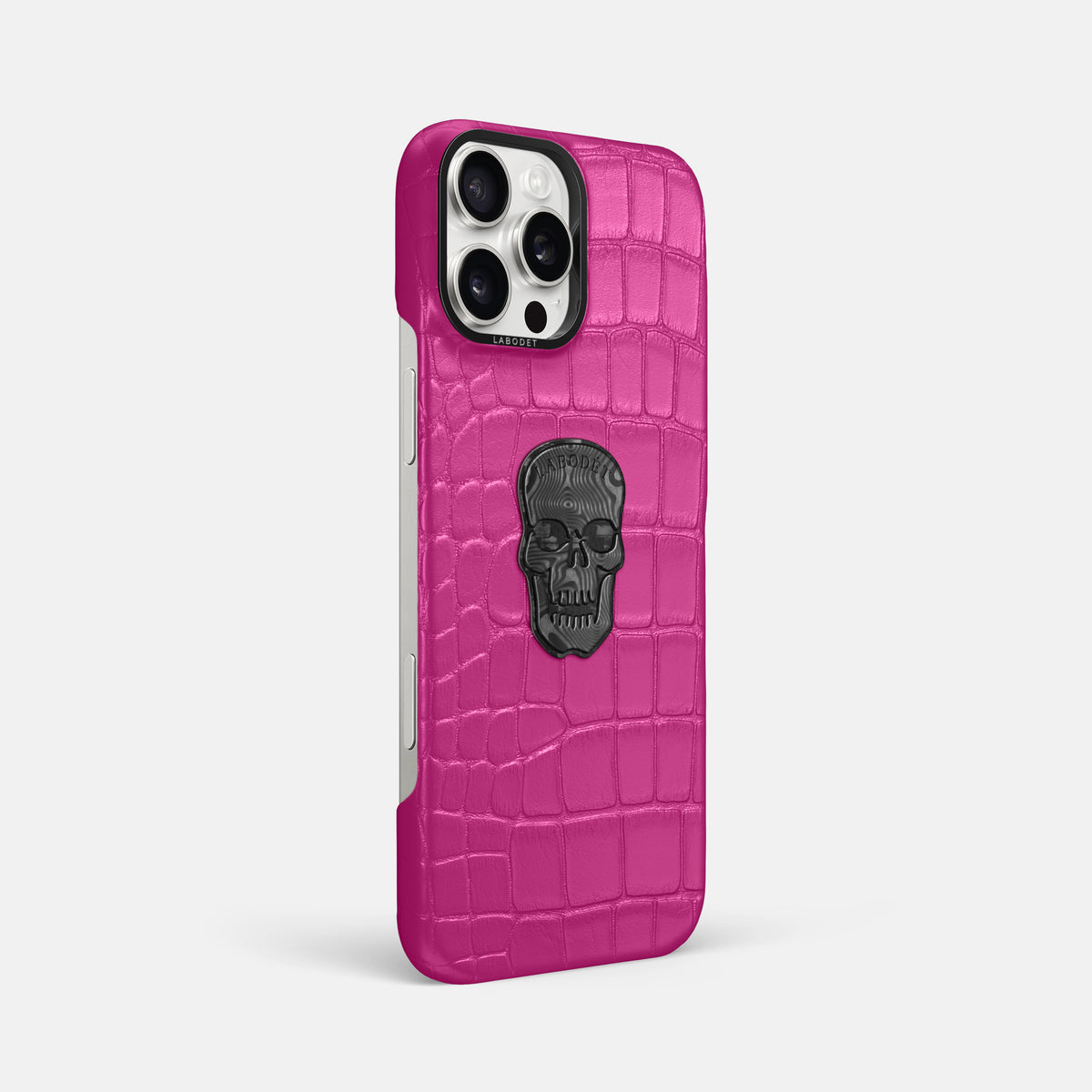 Fuchsia iPhone 16 Pro Max Classic Case Alligator with Black Metal -2 | Fuchsia-Black