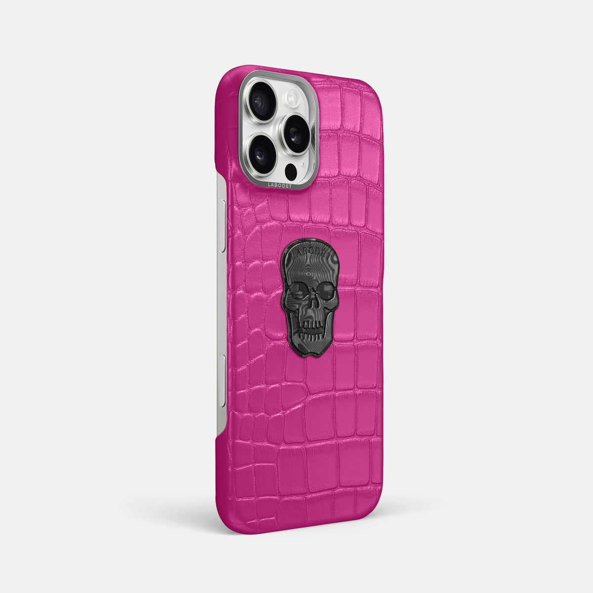 Fuchsia iPhone 16 Pro Max Classic Case Alligator with Steel Metal -2 | Fuchsia-Steel