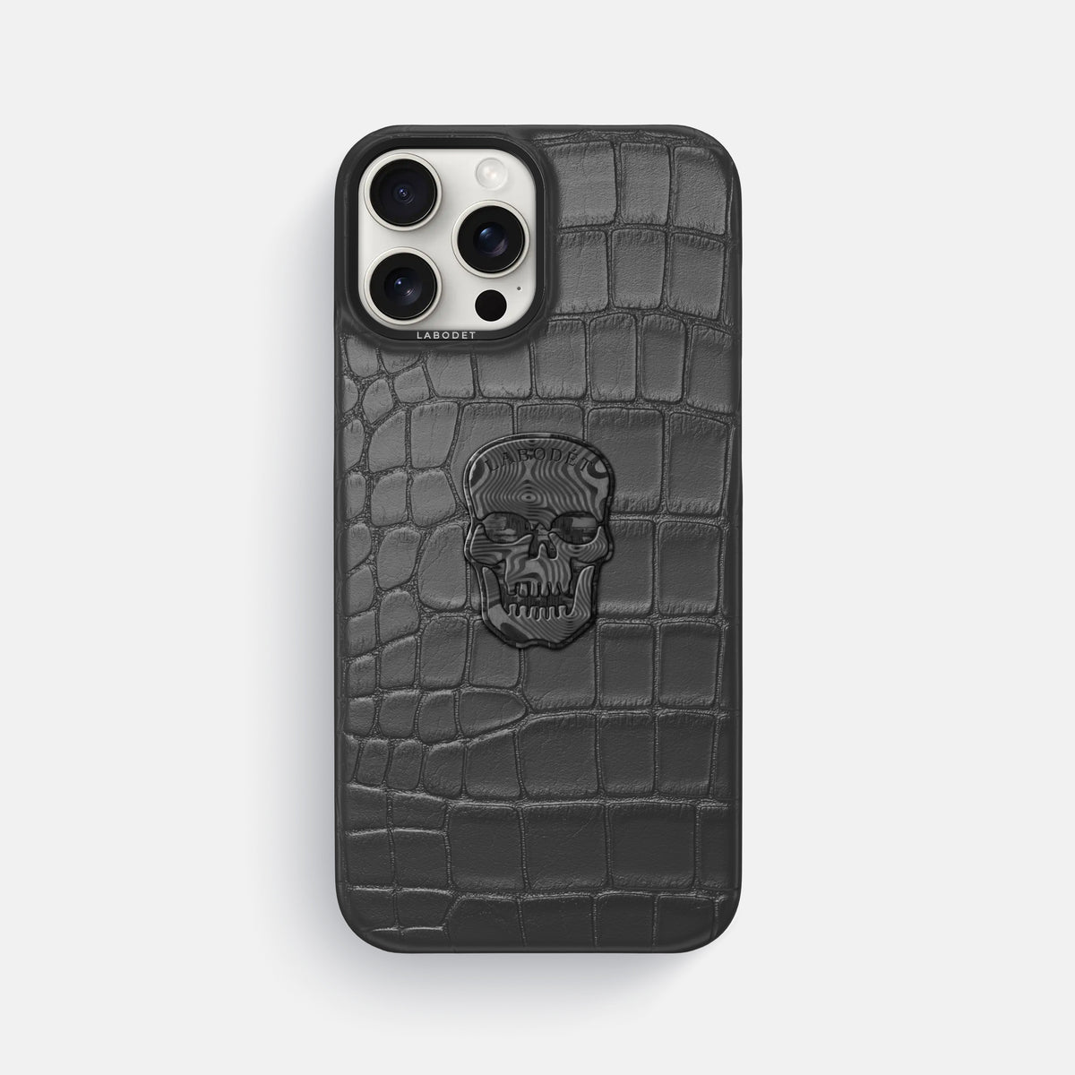 Grey iPhone 16 Pro Max Classic Case Alligator with Black Metal -1 | Grey-Black