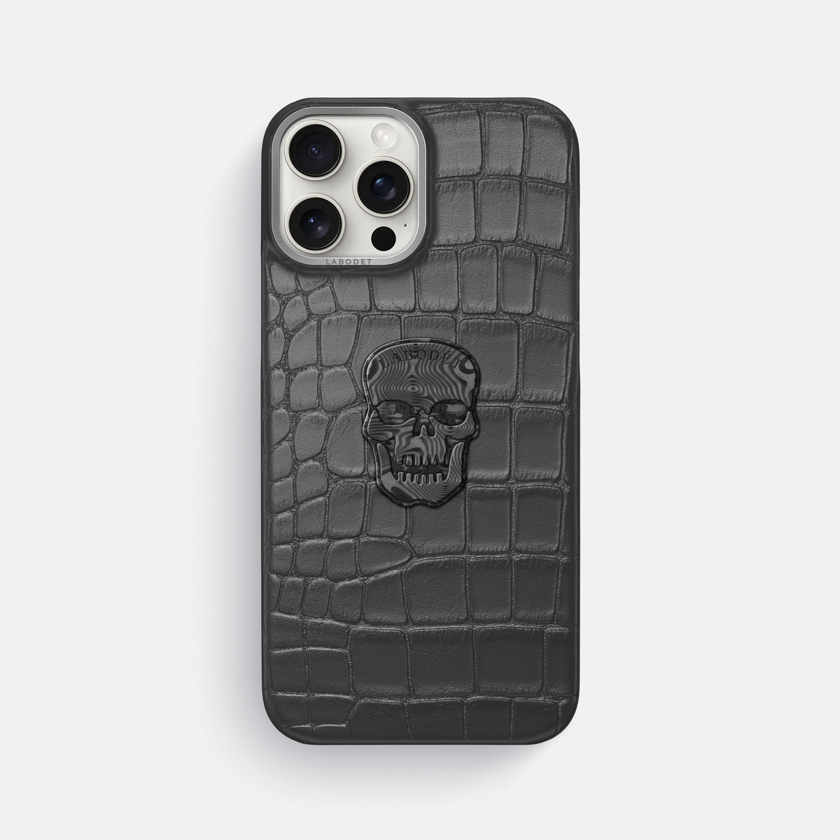 Grey iPhone 16 Pro Max Classic Case Alligator with Steel Metal -1 | Grey-Steel