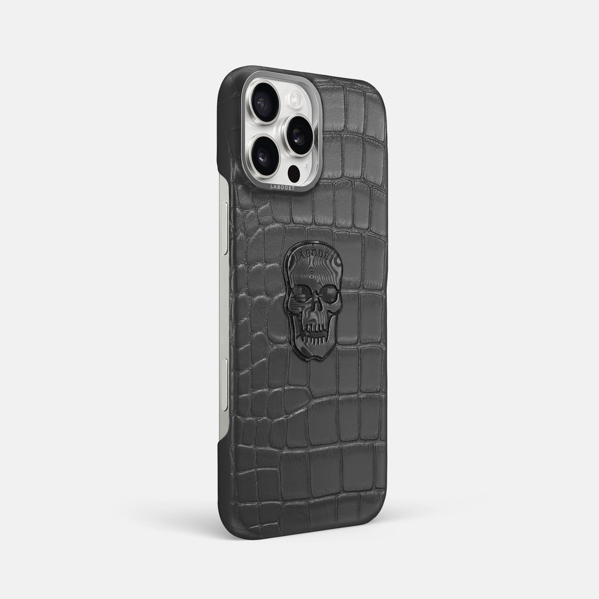 Grey iPhone 16 Pro Max Classic Case Alligator with Steel Metal -2 | Grey-Steel