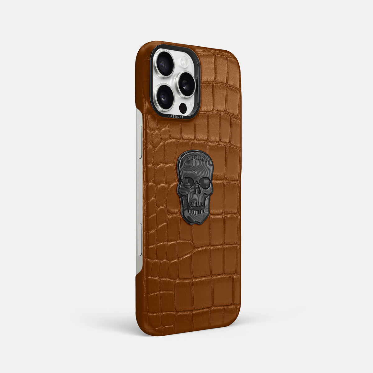 Honey iPhone 16 Pro Max Classic Case Alligator with Black Metal -2 | Honey-Black