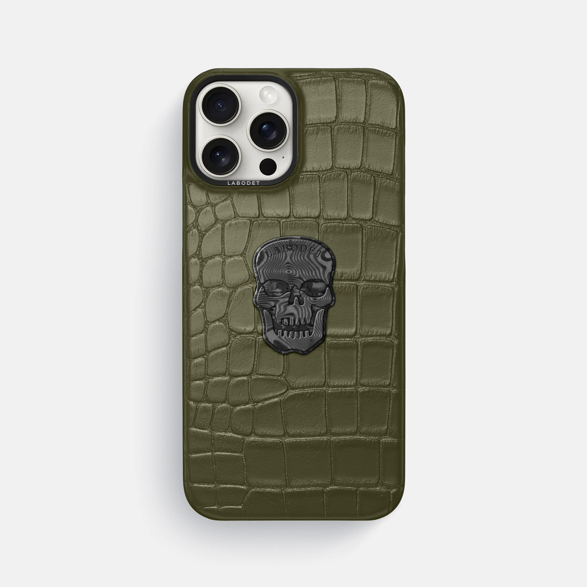 Kaki-Green iPhone 16 Pro Max Classic Case Alligator with Black Metal -1 | Kaki-Green-Black