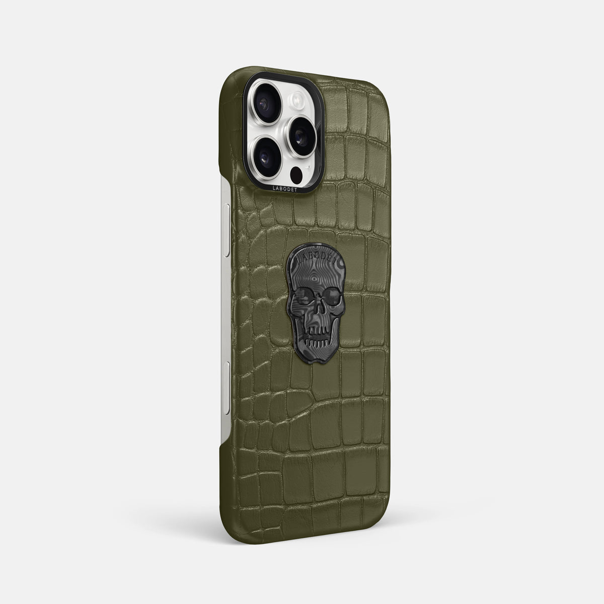 Kaki-Green iPhone 16 Pro Max Classic Case Alligator with Black Metal -2 | Kaki-Green-Black