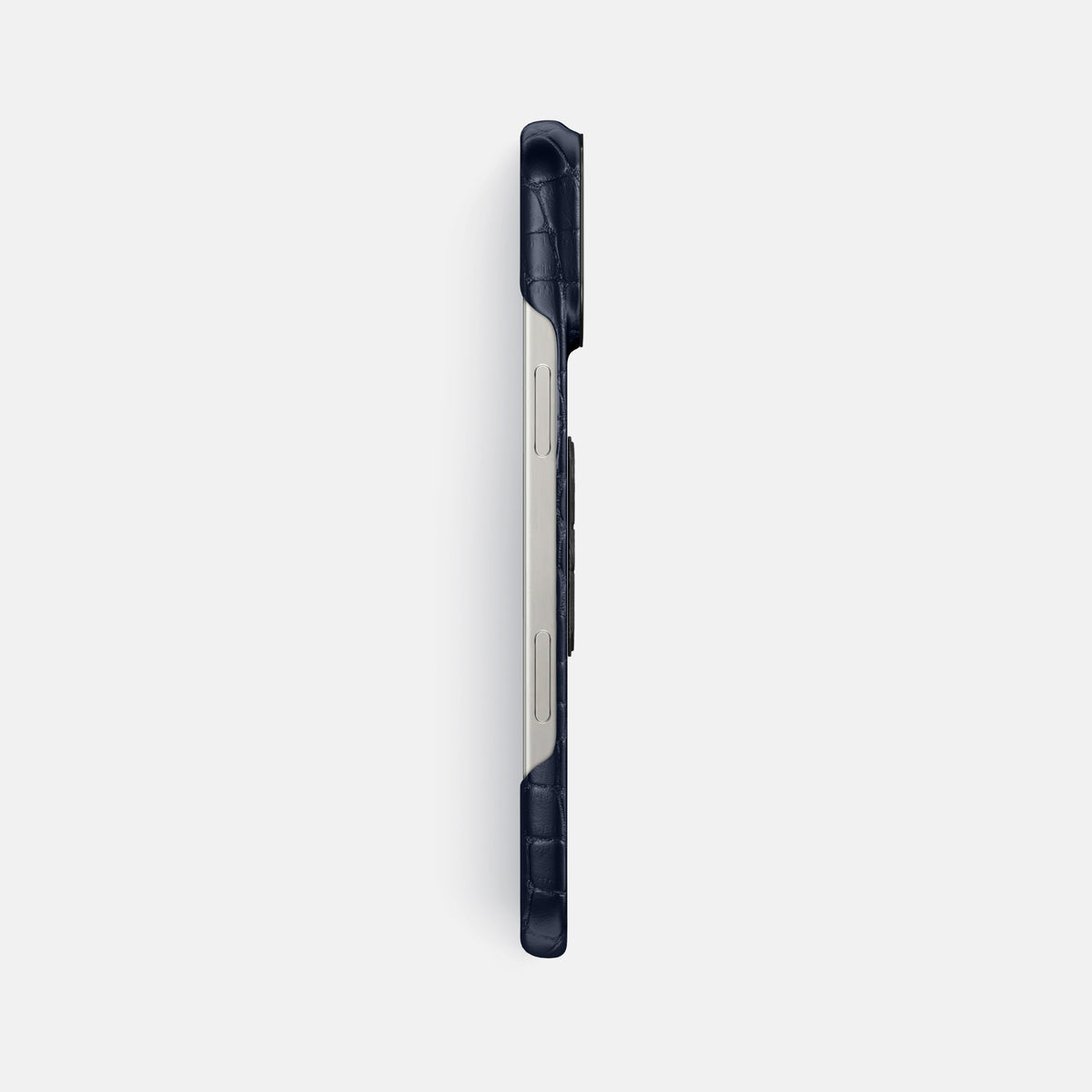 Navy Blue iPhone 16 Pro Max Classic Case Alligator with Black Metal -3 | Navy-Blue-Black