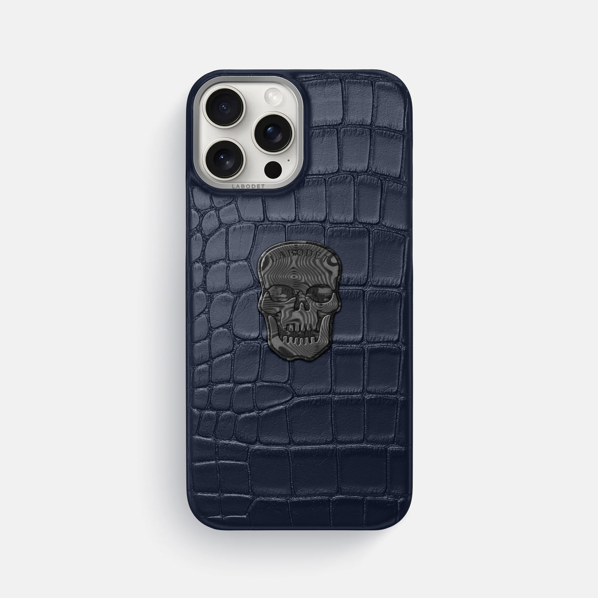 Navy Blue iPhone 16 Pro Max Classic Case Alligator with Steel Metal -1 | Navy-Blue-Steel