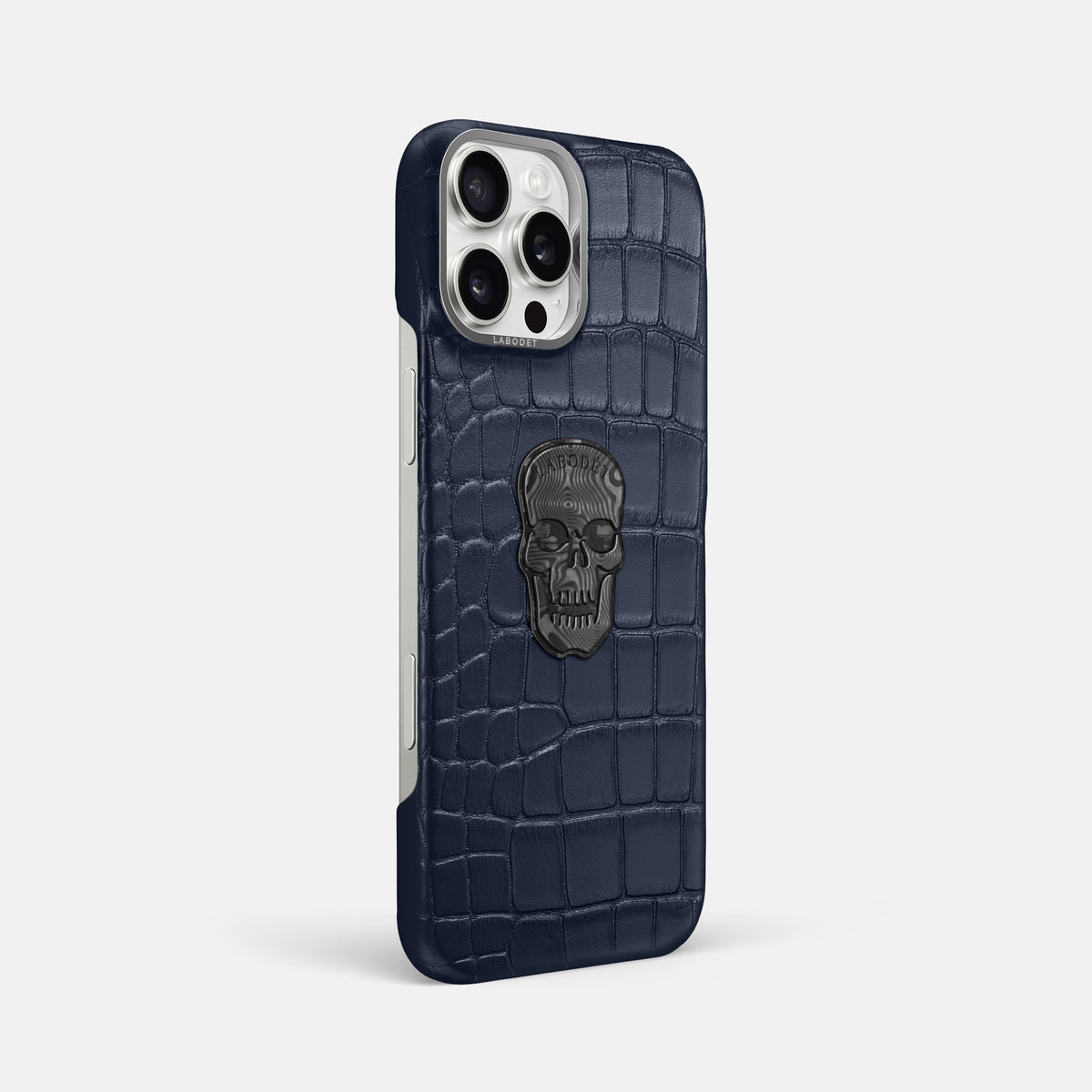 Navy Blue iPhone 16 Pro Max Classic Case Alligator with Steel Metal -2 | Navy-Blue-Steel