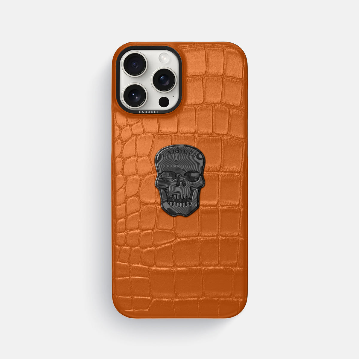 Orange iPhone 16 Pro Max Classic Case Alligator with Black Metal -1 | Orange-Black
