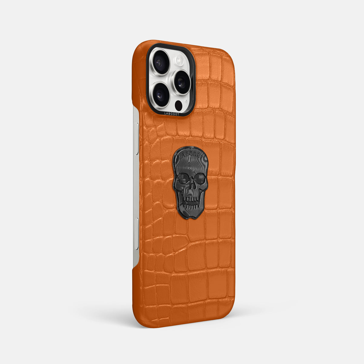 Orange iPhone 16 Pro Max Classic Case Alligator with Black Metal -2 | Orange-Black