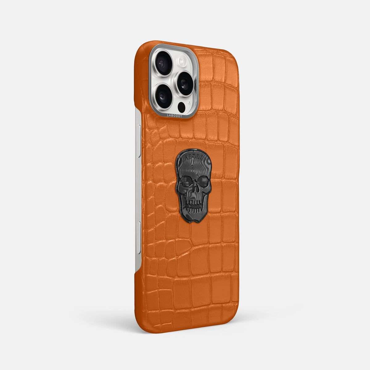 Orange iPhone 16 Pro Max Classic Case Alligator with Steel Metal -2 | Orange-Steel