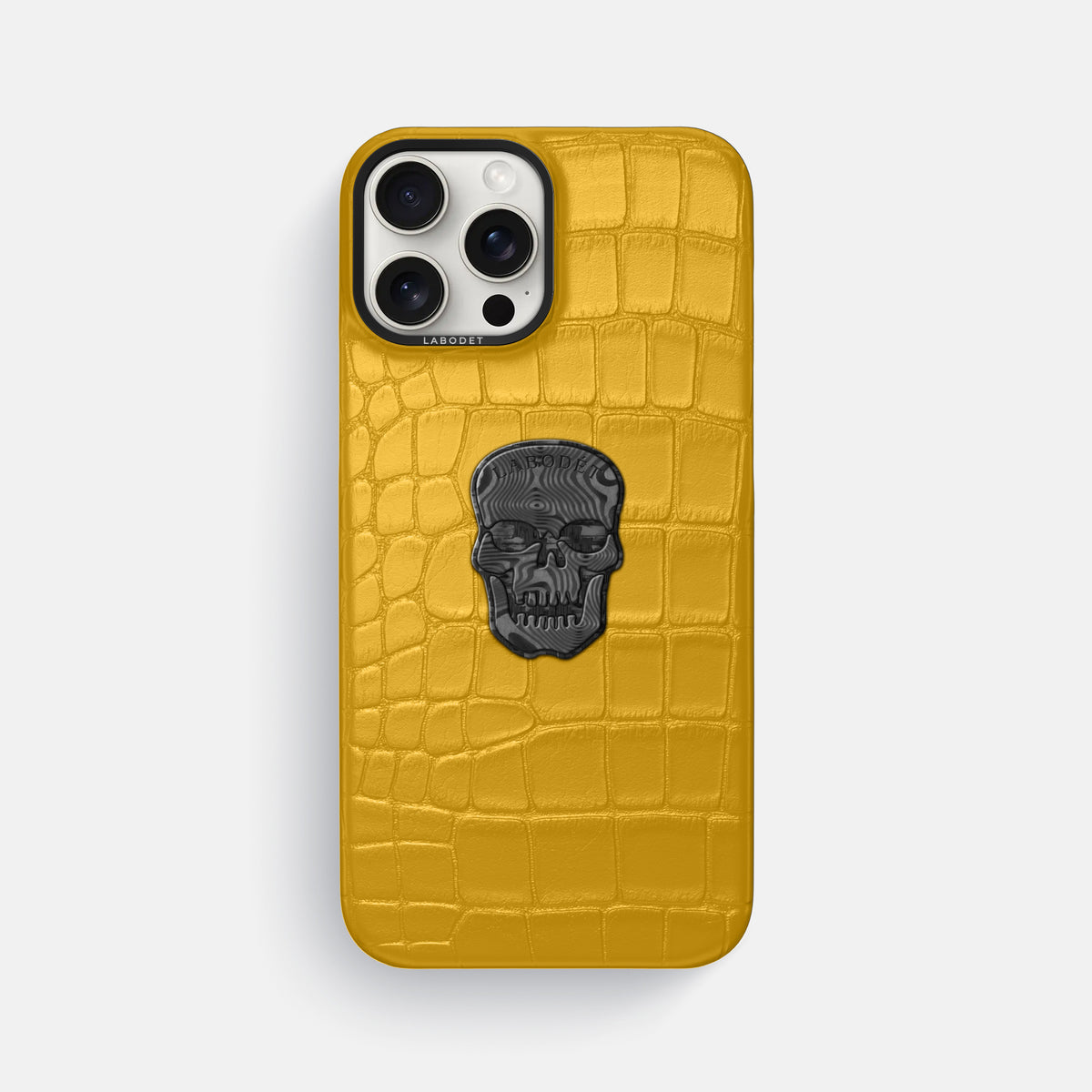 Yellow iPhone 16 Pro Max Classic Case Alligator with Black Metal -1 | Yellow-Black