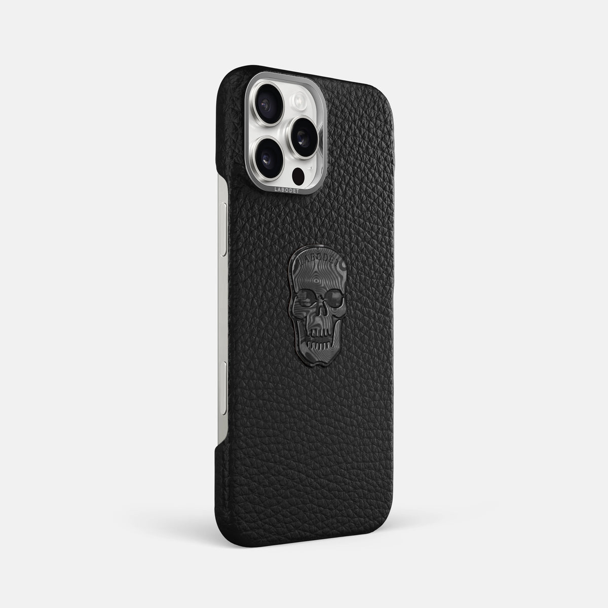 Black iPhone 16 Pro Max Classic Case Calf with Steel Metal -2 | Black-Steel