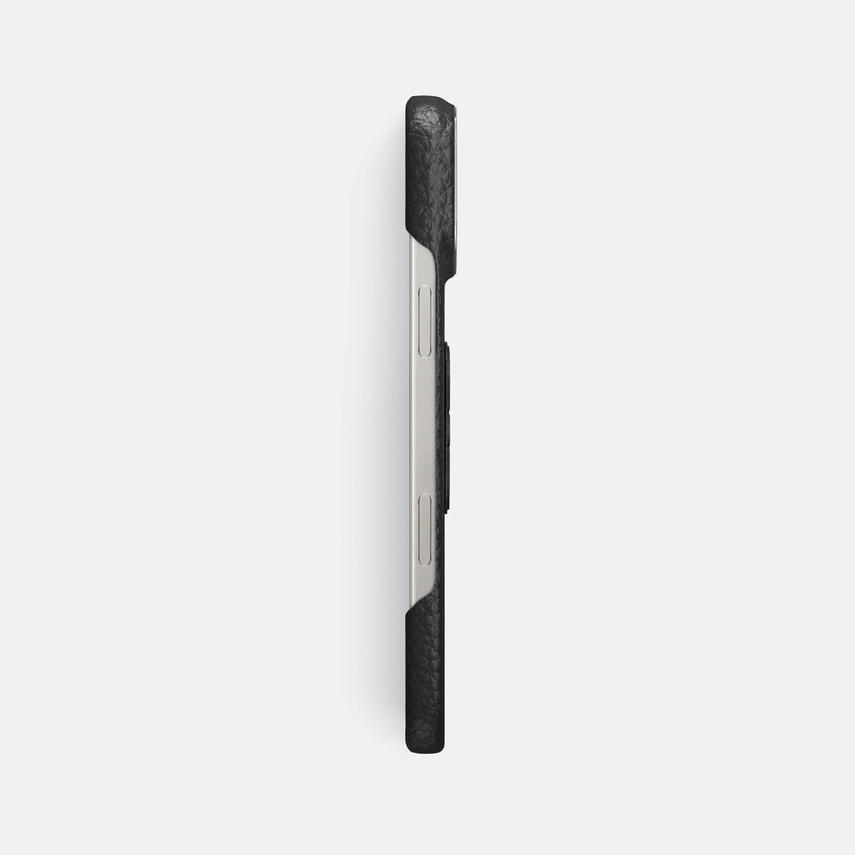 Black iPhone 16 Pro Max Classic Case Calf with Steel Metal -3 | Black-Steel