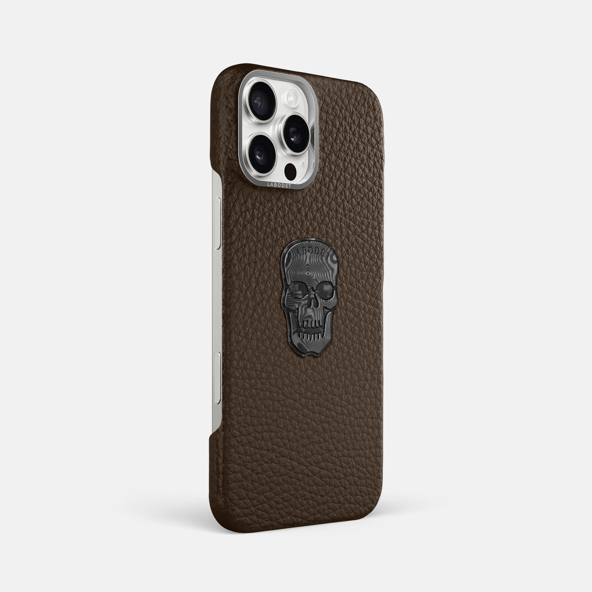 Dark Brown iPhone 16 Pro Max Classic Case Calf with Steel Metal -2 | Dark-Brown-Steel